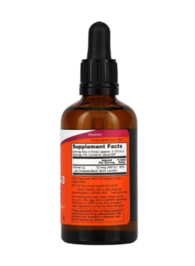 Now Liquid Vitamin D3 Drops 400 IU Drops 60ml - Image 2